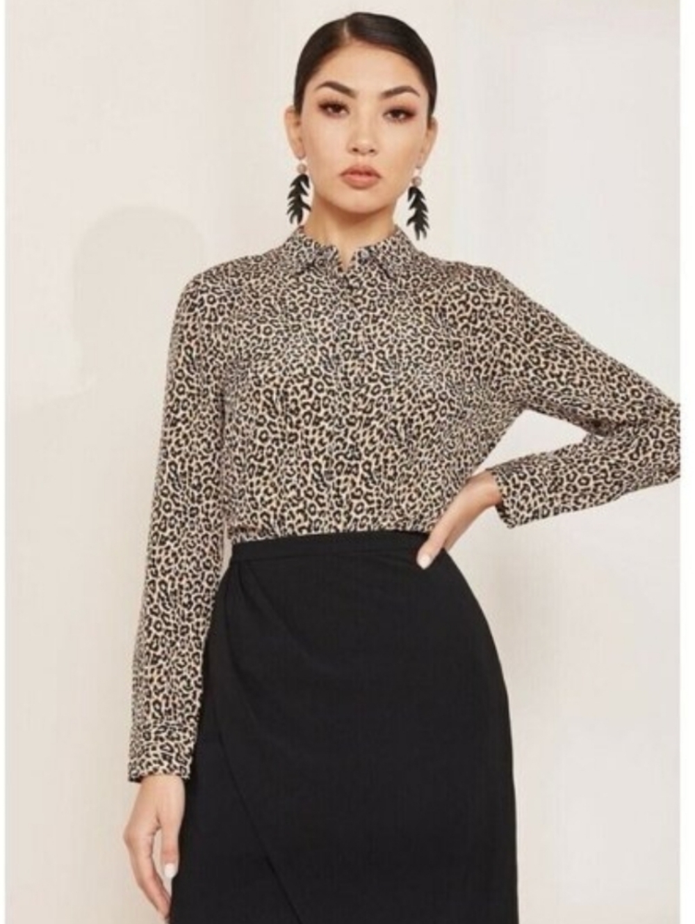 J. Crew 100% Silk Button Down Blouse Leopard Print Sz 2 Oversized J8152